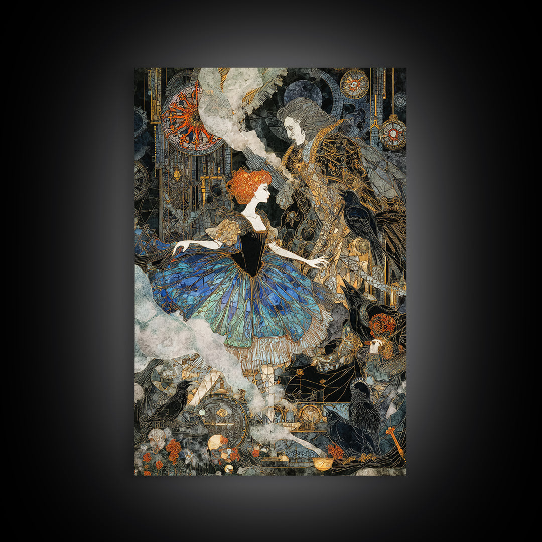 The Haunted Music Box, Stained Glass Gothic Art, Vertical Wall Art, Dark Fantasy Wall Art, Framed Canvas Print, Halloween Wall Art