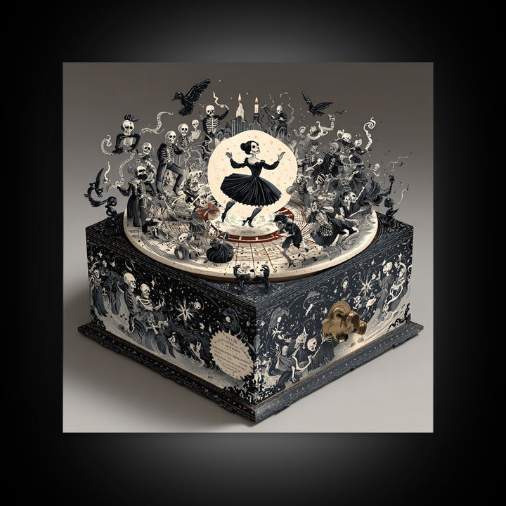 The Haunted Music Box, Macabre Folk Print Art, Square Wall Art, Dark Fantasy Wall Art, Framed Canvas Print, Halloween Wall Art