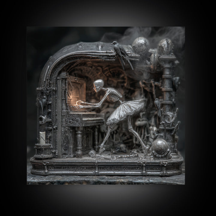 The Haunted Music Box, Biomechanical Horror Art, Square Wall Art, Dark Fantasy Wall Art, Framed Canvas Print, Halloween Wall Art