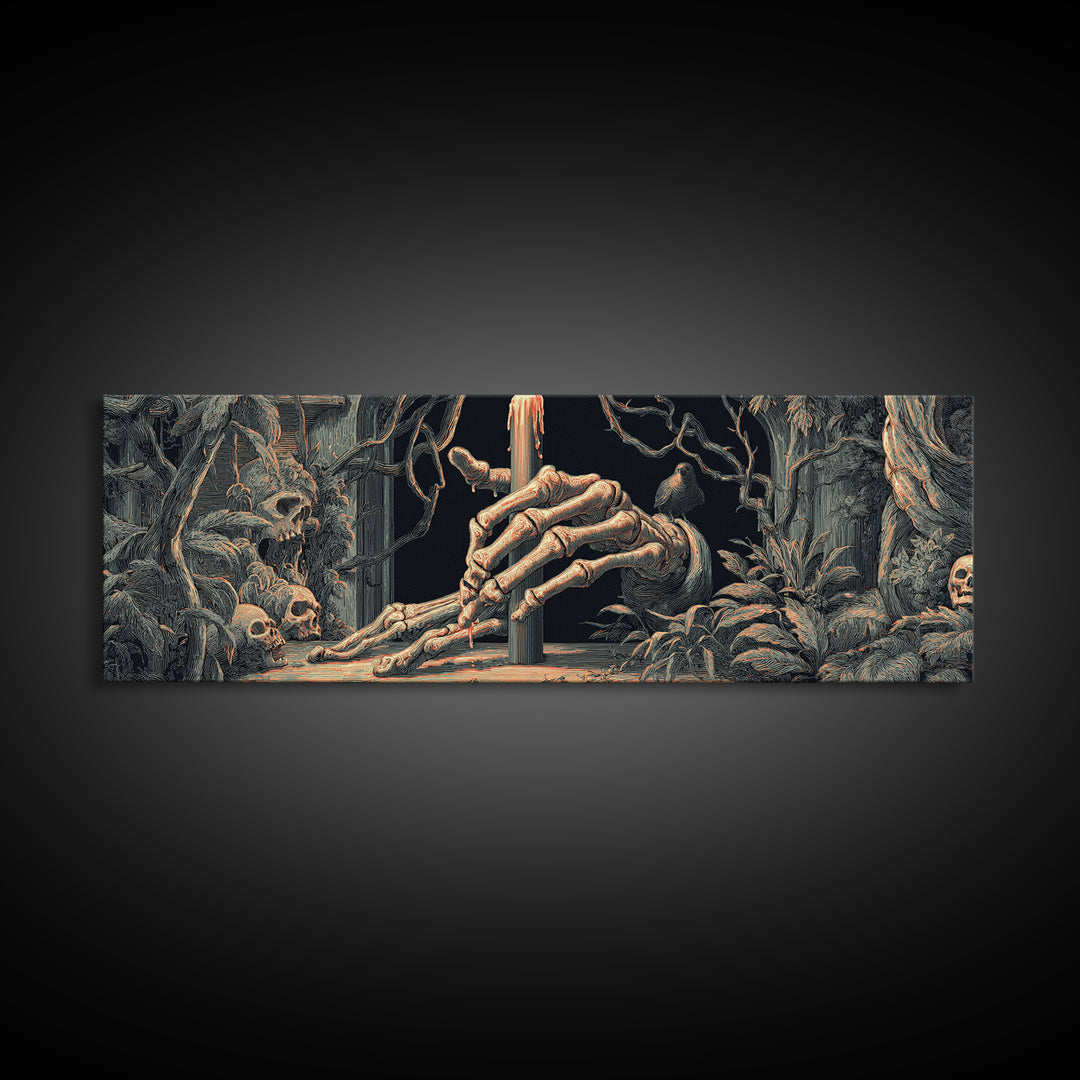 The Skeletal Hand Candleholder, Dark Renaissance Art, Extra Wide Wall Art, Dark Fantasy Wall Art, Framed Canvas Print