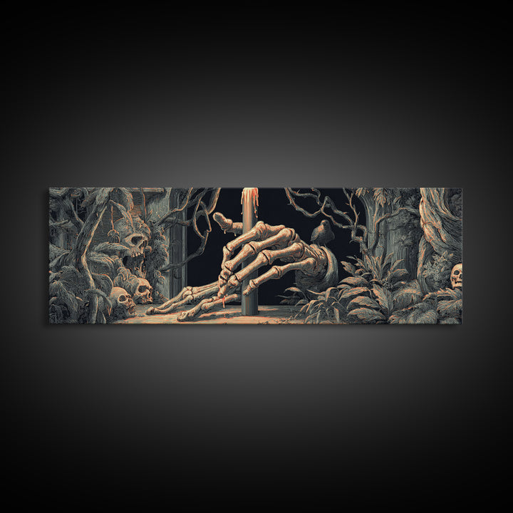 The Skeletal Hand Candleholder, Dark Renaissance Art, Extra Wide Wall Art, Dark Fantasy Wall Art, Framed Canvas Print