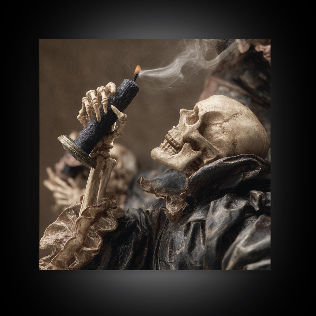 The Skeletal Hand Candleholder, Danse Macabre Art, Square Wall Art, Dark Halloween Decor, Canvas Print, Horror Wall Art