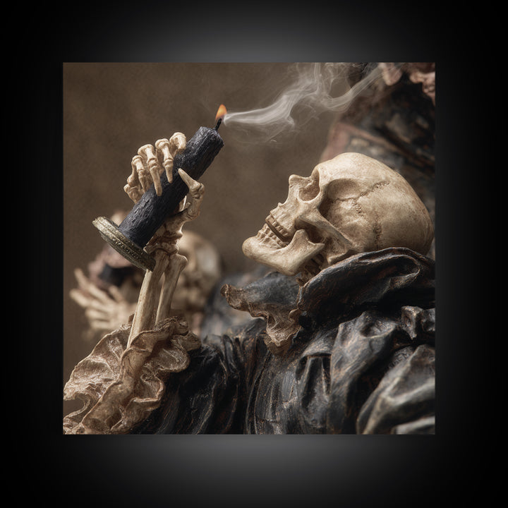 The Skeletal Hand Candleholder, Danse Macabre Art, Square Wall Art, Dark Halloween Decor, Canvas Print, Horror Wall Art