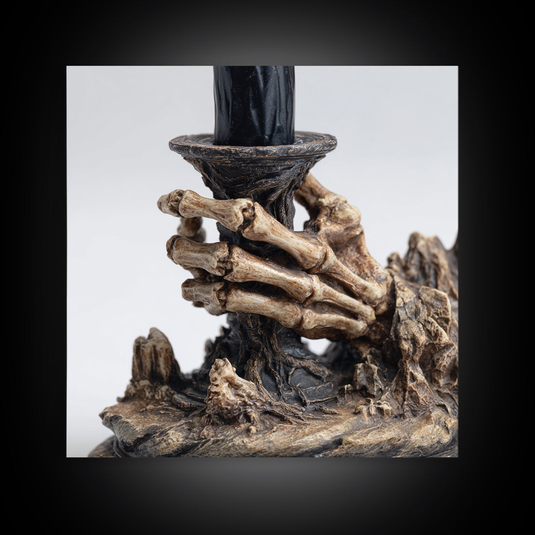 The Skeletal Hand Candleholder, Baroque Witchcraft Art, Square Wall Art, Dark Halloween Decor, Framed Canvas Print, Halloween Wall Art