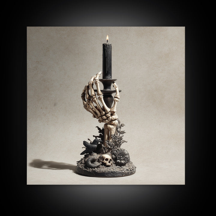 The Skeletal Hand Candleholder, Symbolist Dream Art, Square Wall Art, Dark Fantasy Wall Art, Framed Canvas Print, Halloween Wall Art