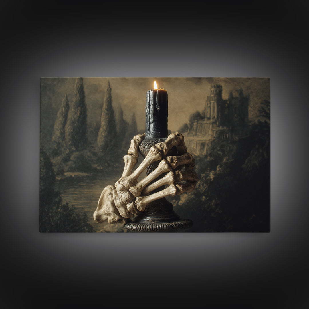 The Skeletal Hand Candleholder, Symbolist Gothic Landscape, Landscape Wall Art, Gothic Horror Wall Art, Framed Canvas Print