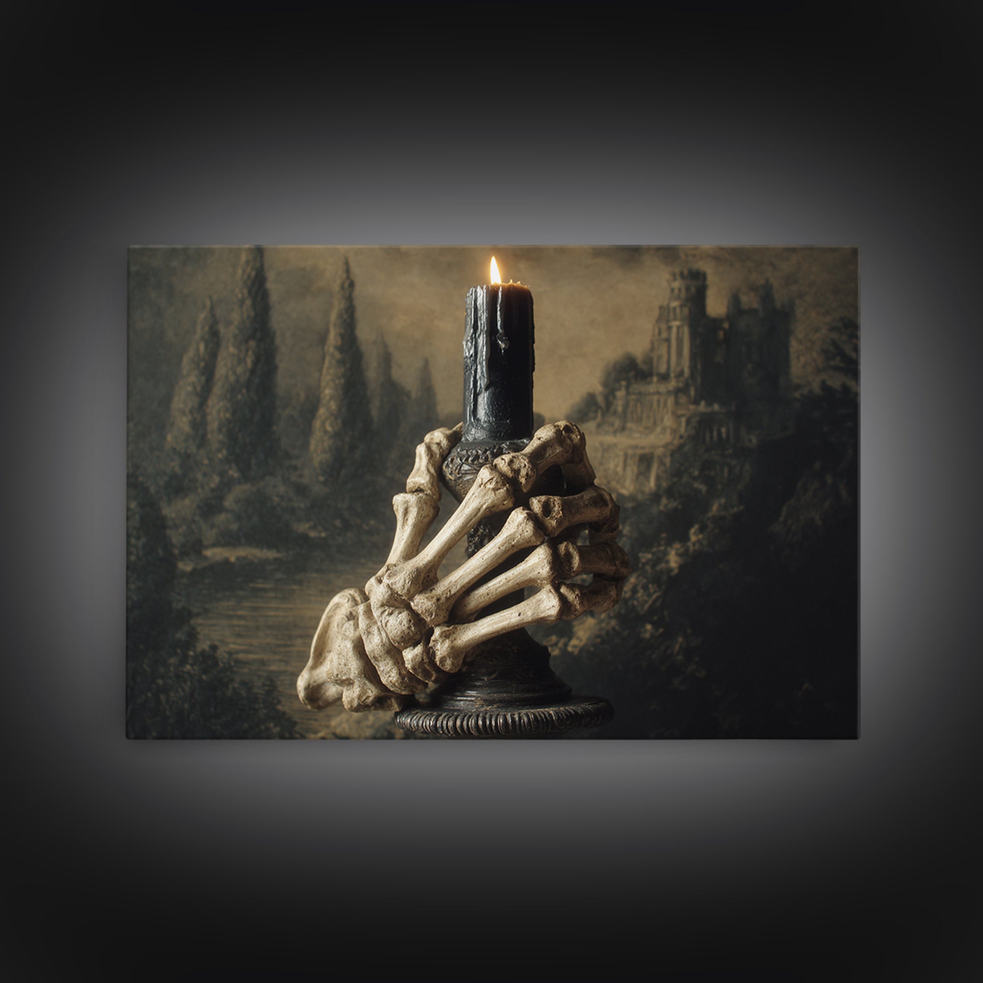 The Skeletal Hand Candleholder, Symbolist Gothic Landscape, Landscape Wall Art, Gothic Horror Wall Art, Framed Canvas Print