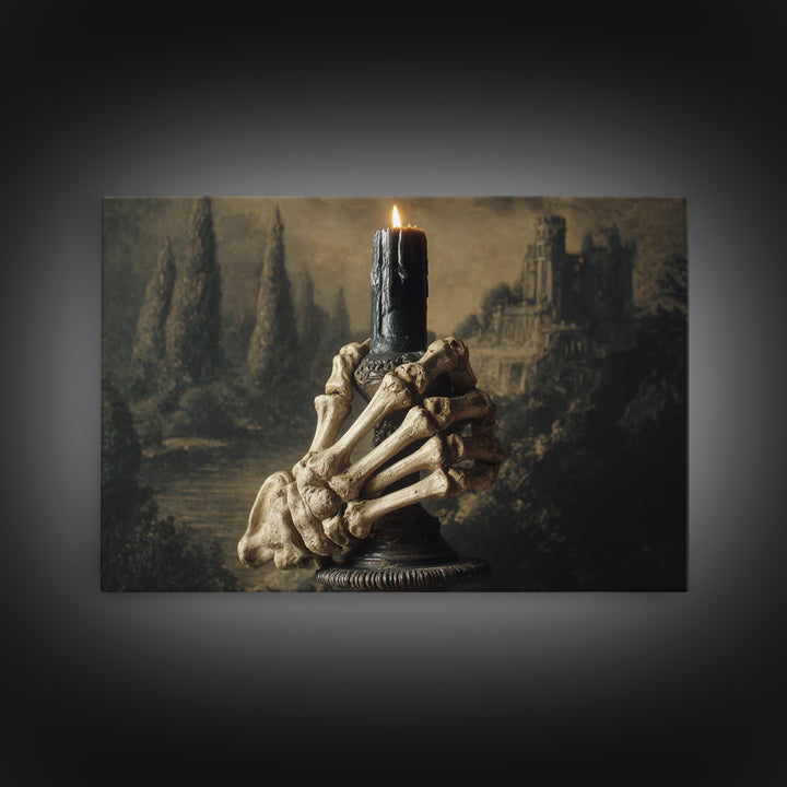 The Skeletal Hand Candleholder, Symbolist Gothic Landscape, Landscape Wall Art, Gothic Horror Wall Art, Framed Canvas Print