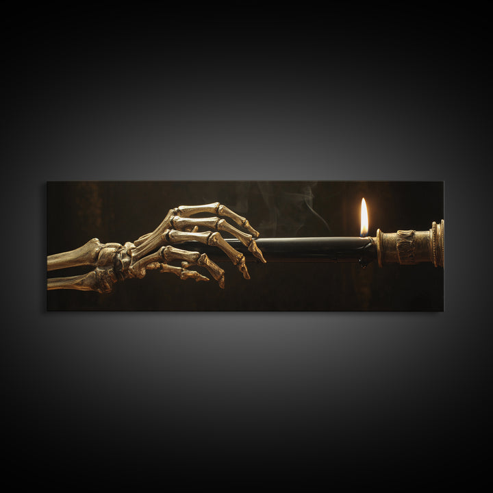 The Skeletal Hand Candleholder, Ornate Symbolist Art, Extra Wide Wall Art, Dark Halloween Decor, Canvas Print, Halloween Wall Art