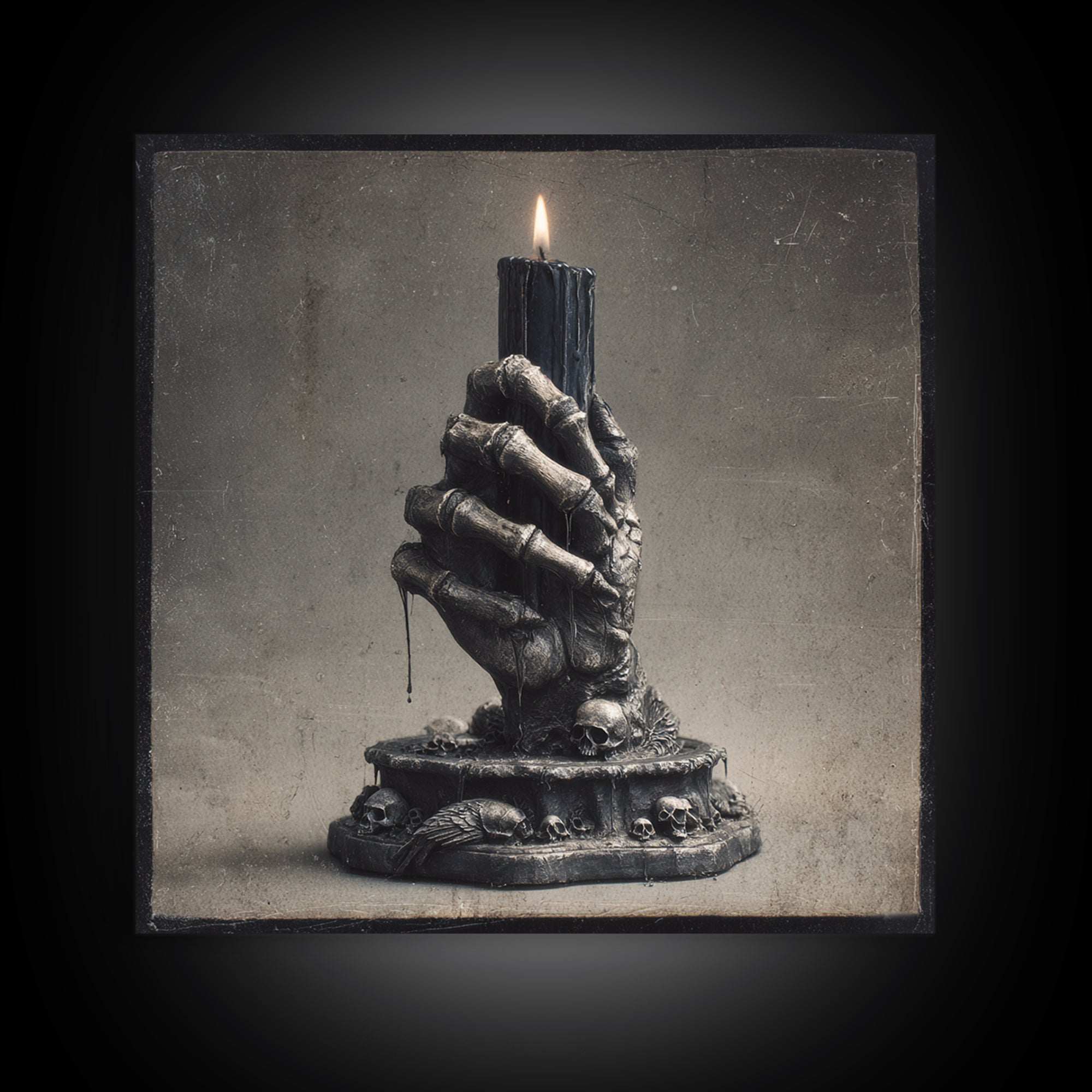 The Skeletal Hand Candleholder, Dark Symbolist Art, Square Wall Art, Macabre Wall Art, Canvas Print, Halloween Wall Art