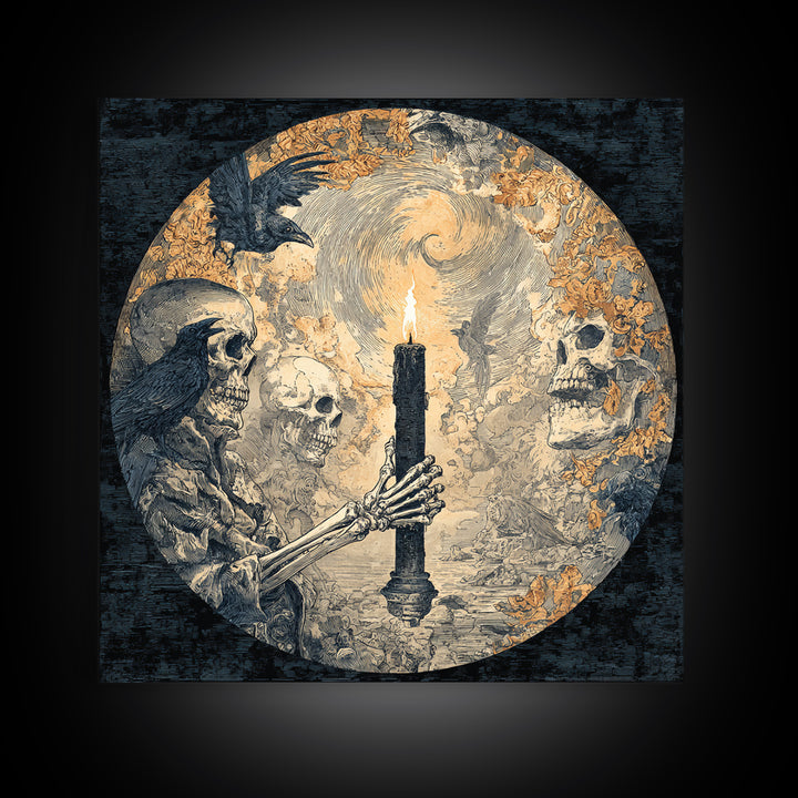 The Skeletal Hand Candleholder, Symbolist Etching Art, Square Wall Art, Gothic Horror Wall Art, Canvas Print, Halloween Wall Art