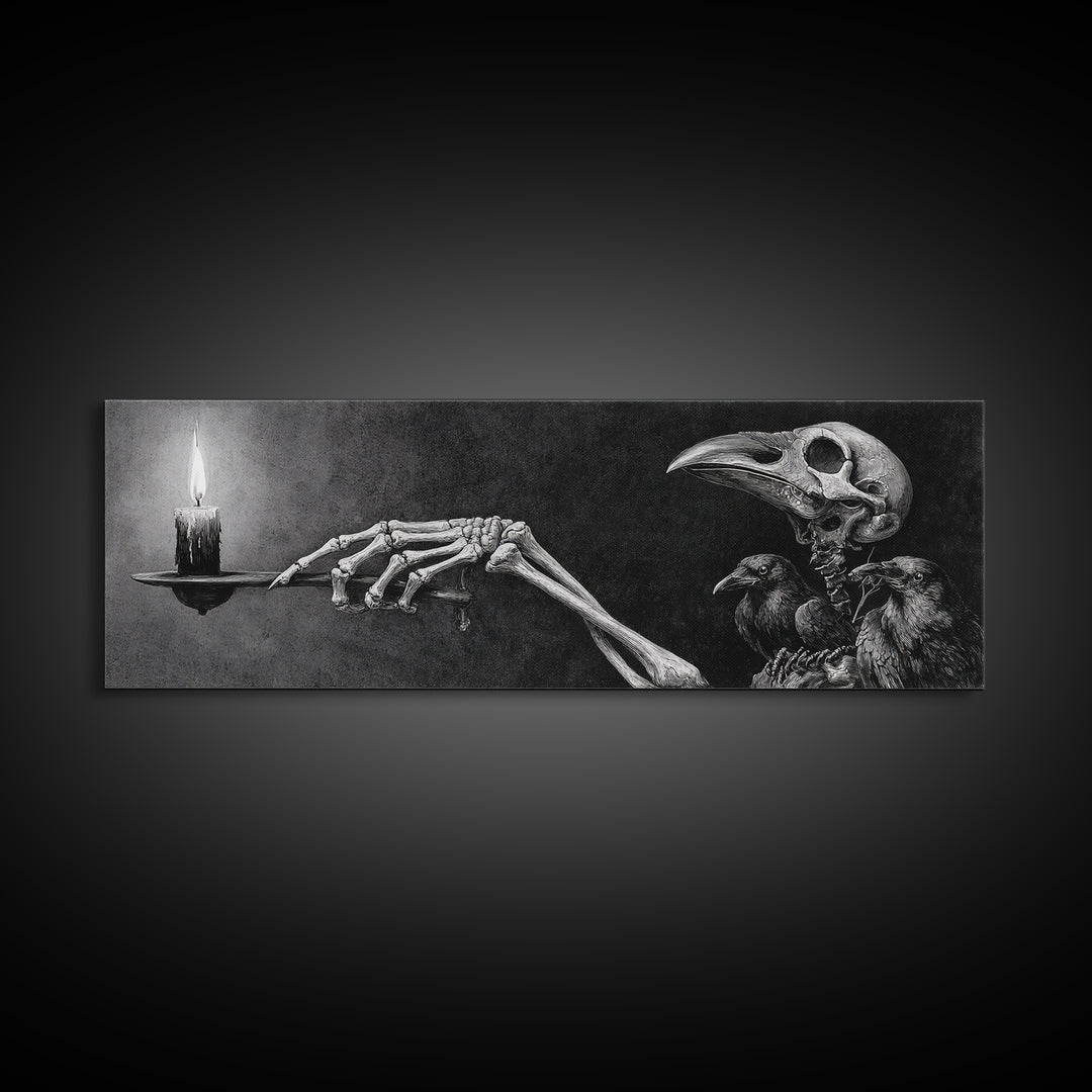 The Skeletal Hand Candleholder, Expressionist Nightmare Art, Extra Wide Wall Art, Dark Halloween Decor, Canvas Print, Halloween Wall Art