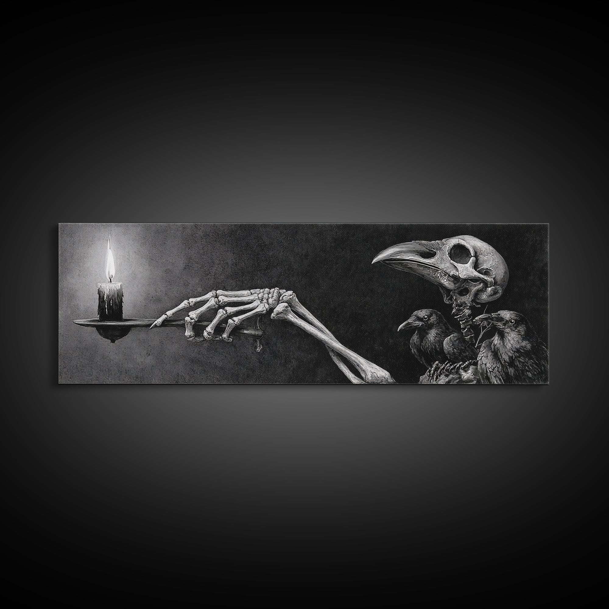 The Skeletal Hand Candleholder, Expressionist Nightmare Art, Extra Wide Wall Art, Dark Halloween Decor, Canvas Print, Halloween Wall Art