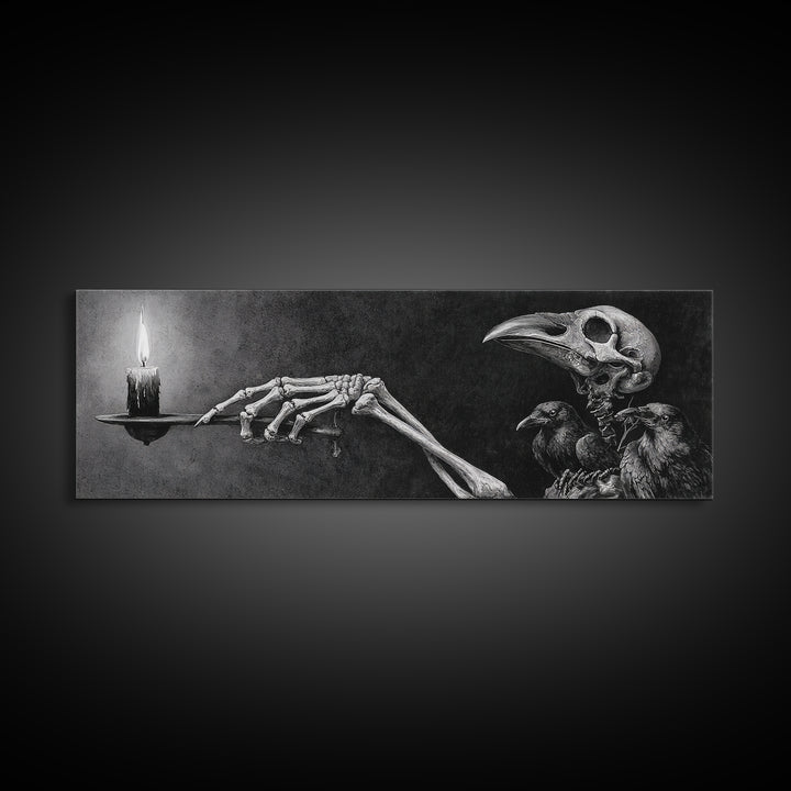 The Skeletal Hand Candleholder, Expressionist Nightmare Art, Extra Wide Wall Art, Dark Halloween Decor, Canvas Print, Halloween Wall Art