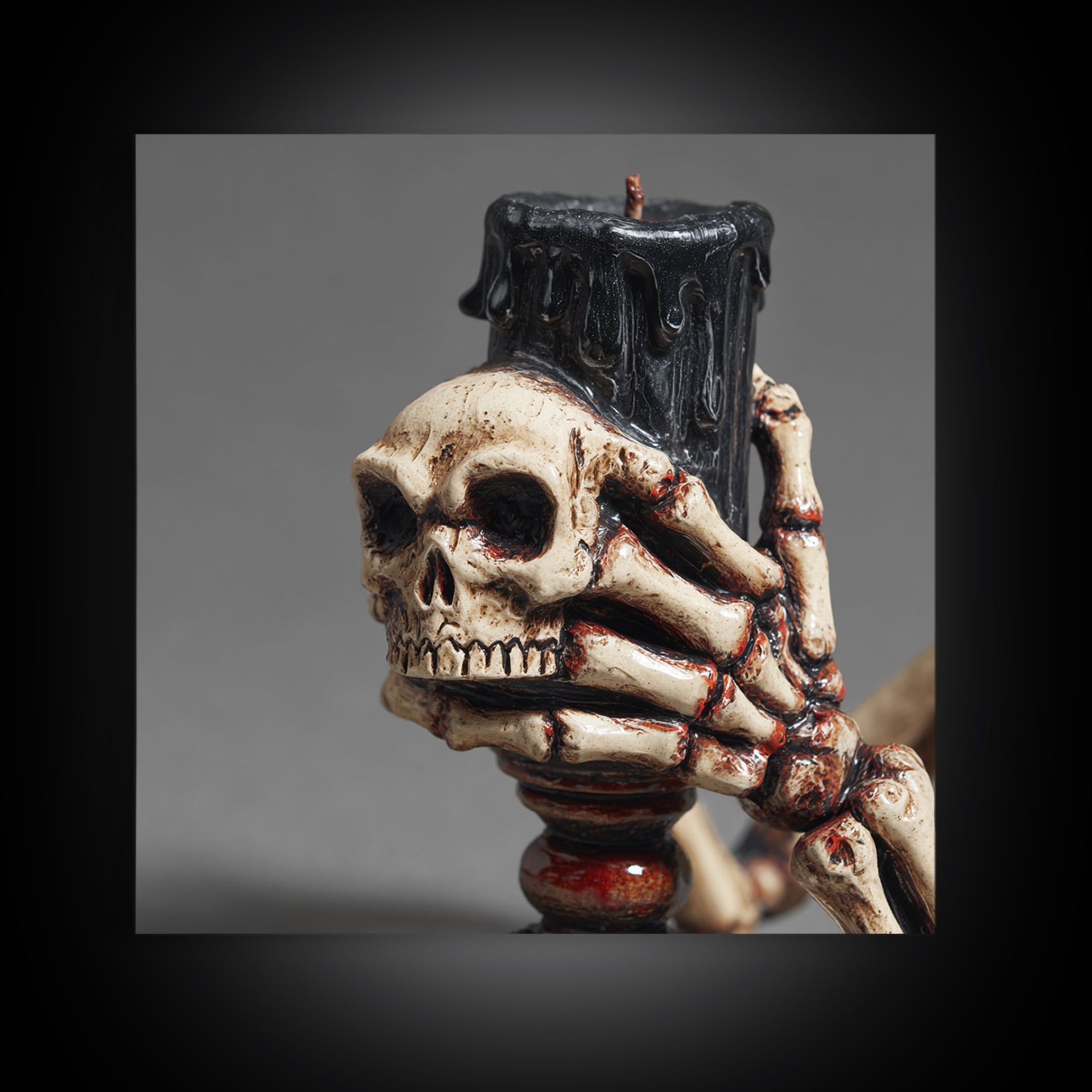 The Skeletal Hand Candleholder, Macabre Folk Print Art, Square Wall Art, Dark Fantasy Wall Art, Framed Canvas Print