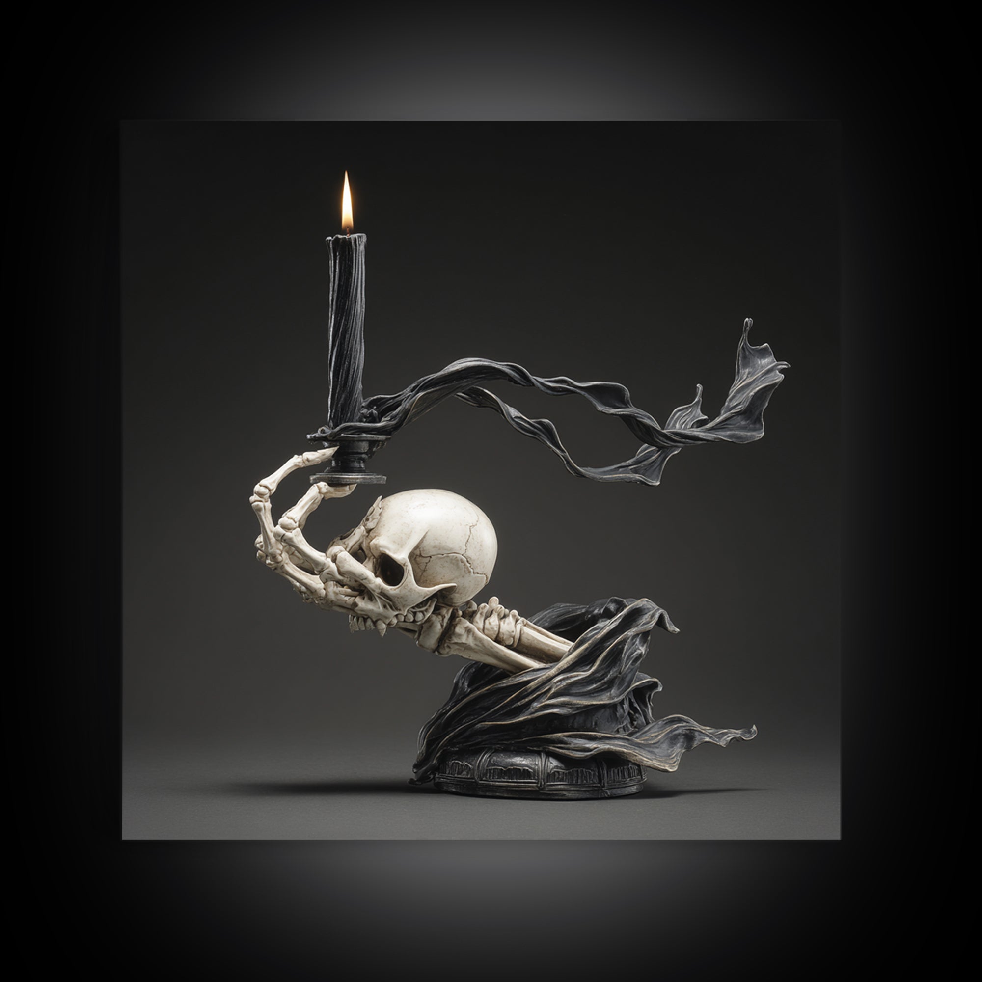 The Skeletal Hand Candleholder, Biomechanical Horror Art, Square Wall Art, Dark Halloween Decor, Canvas Print, Halloween Wall Art