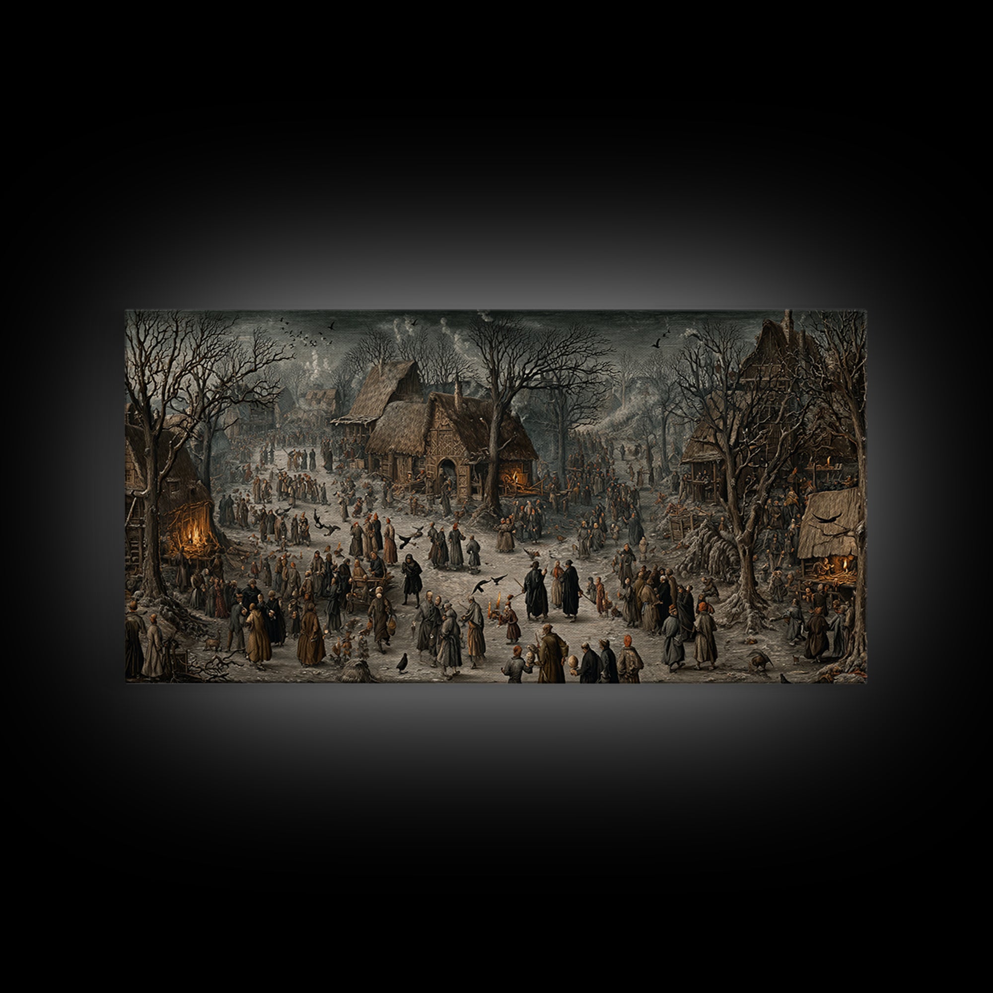 The Black Wax Candle, Northern Renaissance Horror, Wide Panoramic Art, Dark Halloween Decor, Framed Canvas Print