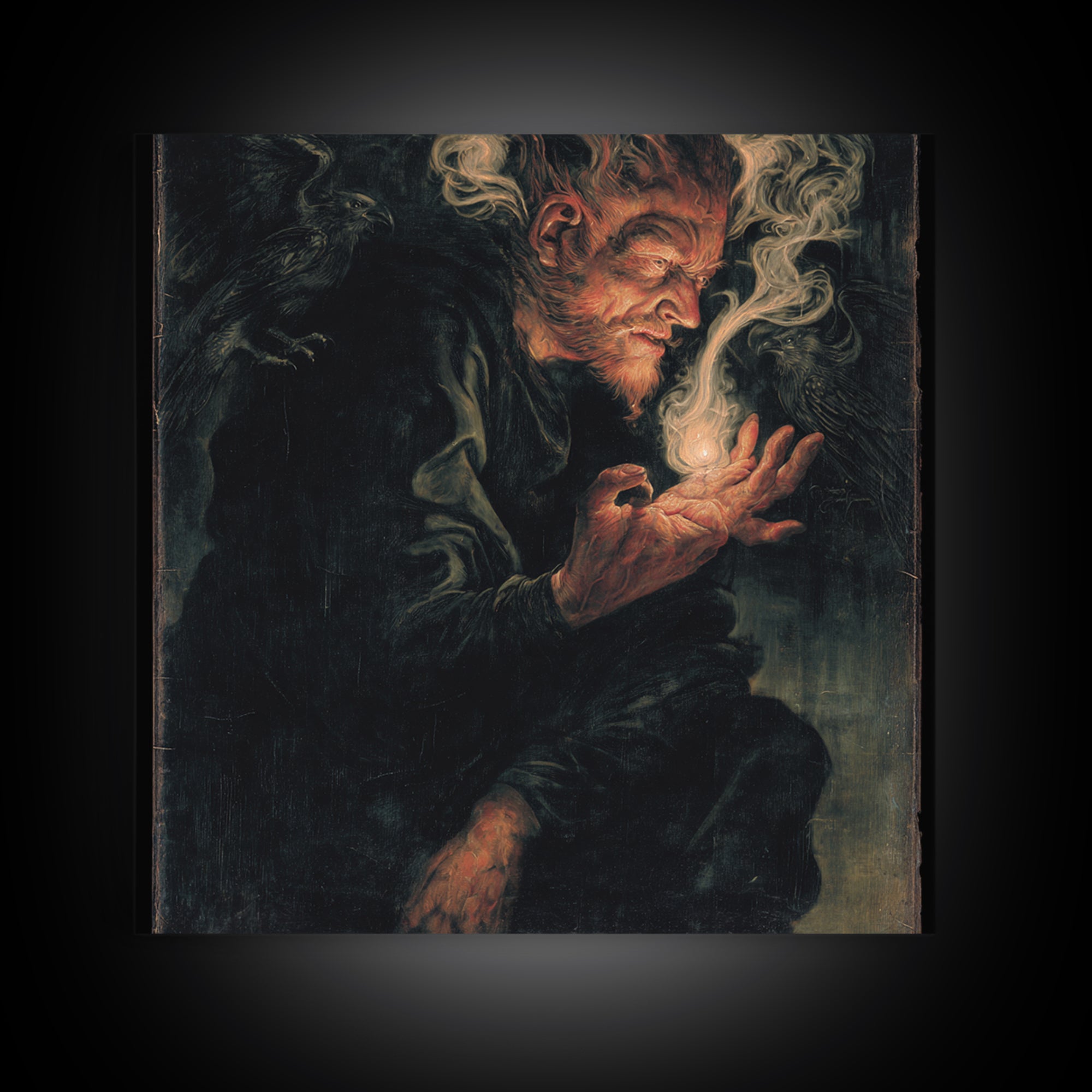 The Black Wax Candle, Dark Renaissance Art, Square Wall Art, Macabre Wall Art, Canvas Print, Halloween Wall Art
