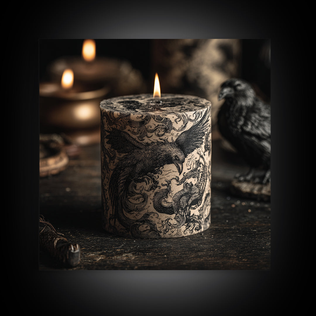 The Black Wax Candle, Renaissance Engraving Art, Square Wall Art, Gothic Horror Wall Art, Framed Canvas Print, Halloween Wall Art