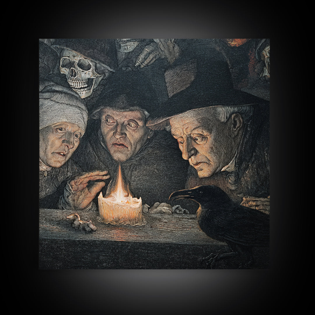 The Black Wax Candle, Danse Macabre Art, Square Wall Art, Dark Halloween Decor, Framed Canvas Print, Halloween Wall Art