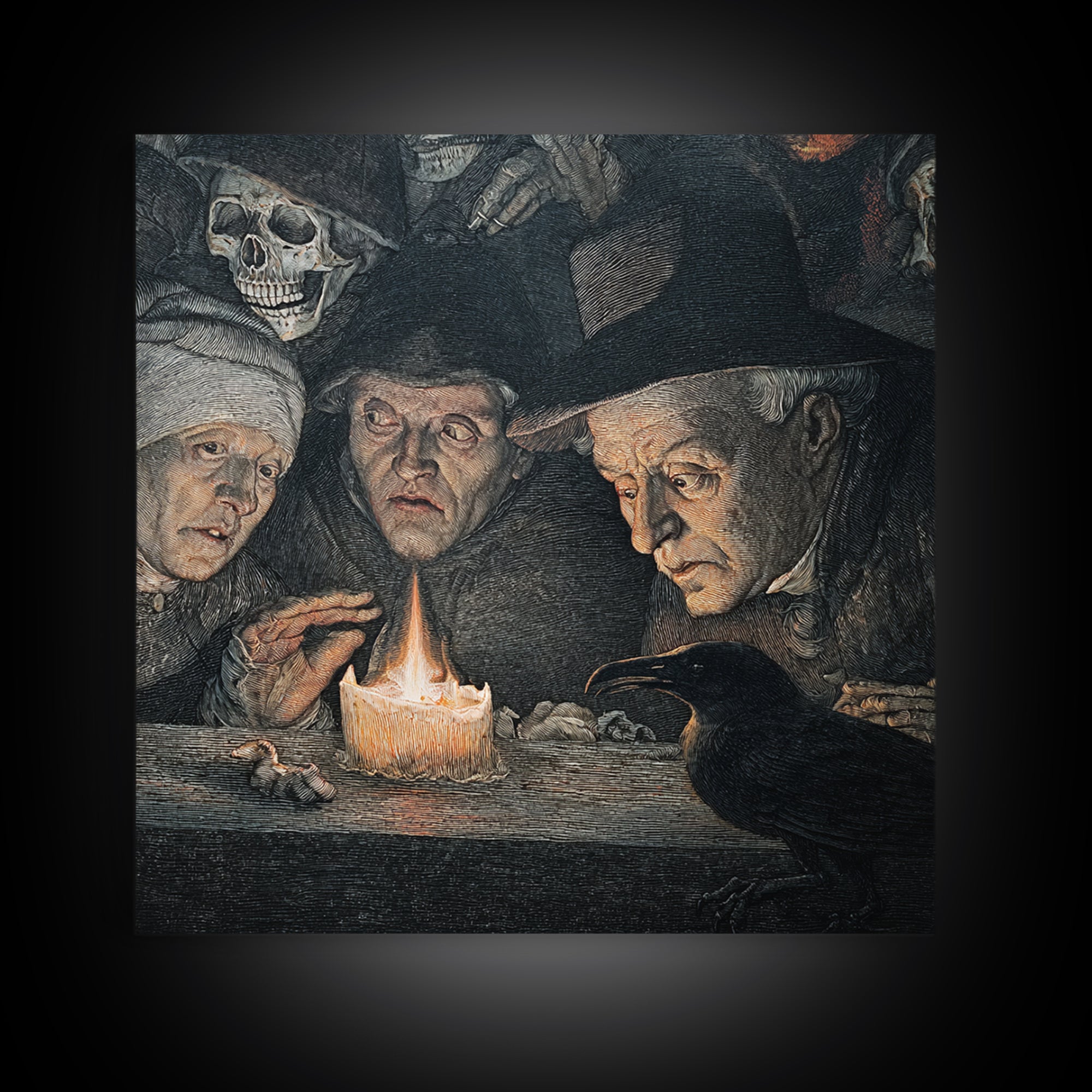 The Black Wax Candle, Danse Macabre Art, Square Wall Art, Dark Halloween Decor, Framed Canvas Print, Halloween Wall Art