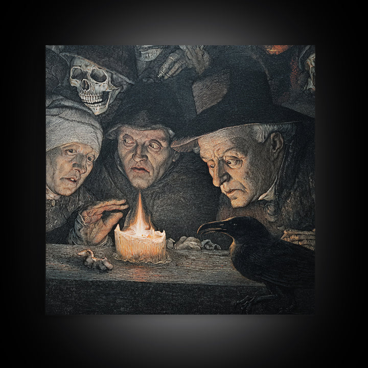 The Black Wax Candle, Danse Macabre Art, Square Wall Art, Dark Halloween Decor, Framed Canvas Print, Halloween Wall Art