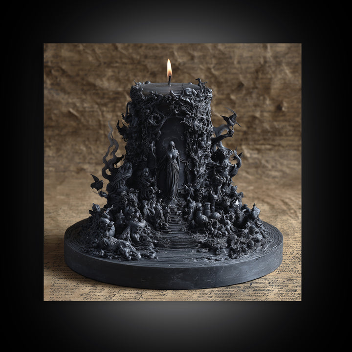 The Black Wax Candle, Baroque Witchcraft Art, Square Wall Art, Dark Fantasy Wall Art, Framed Canvas Print, Halloween Wall Art
