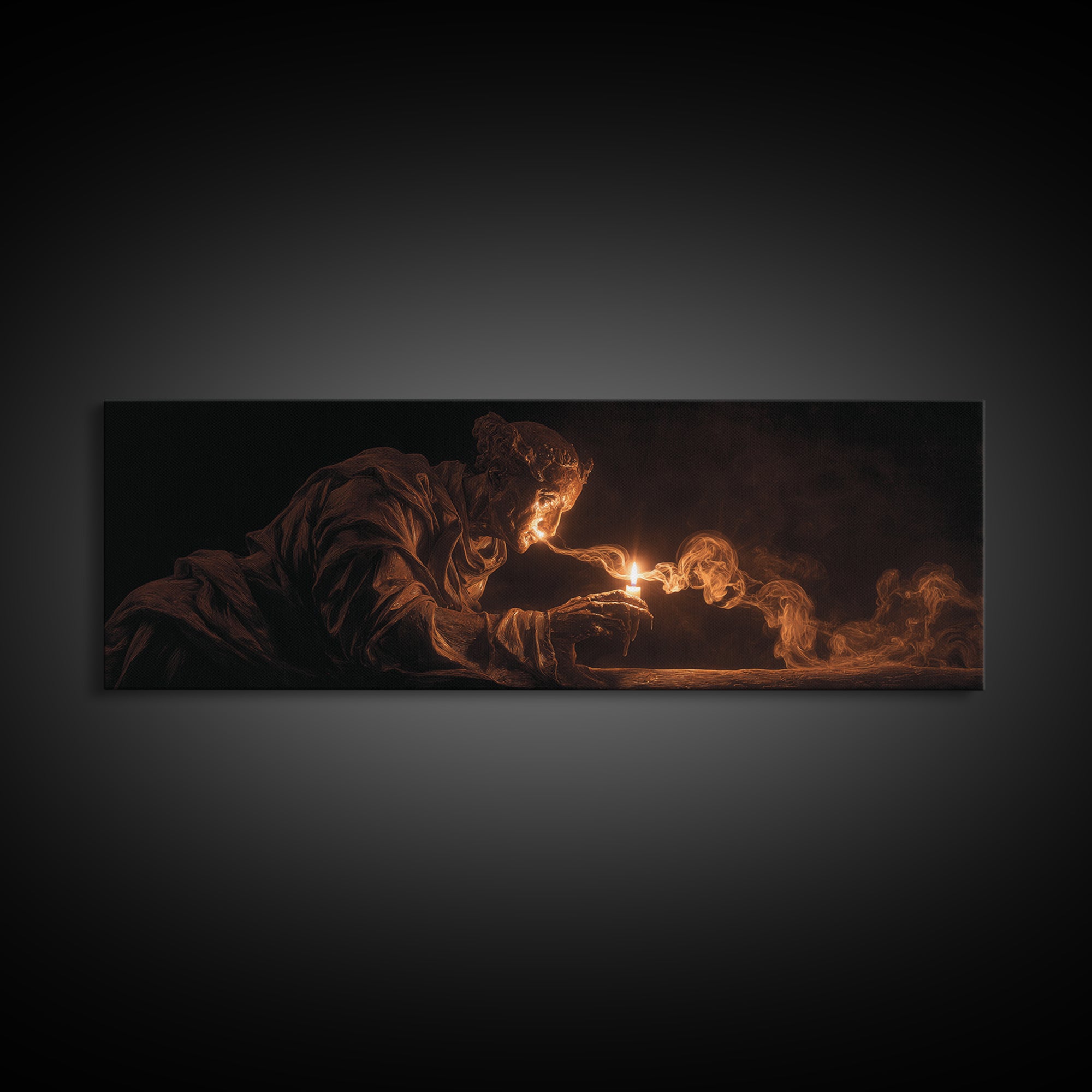 The Black Wax Candle, Visionary Gothic Art, Extra Wide Wall Art, Dark Halloween Decor, Framed Canvas Print, Halloween Wall Art