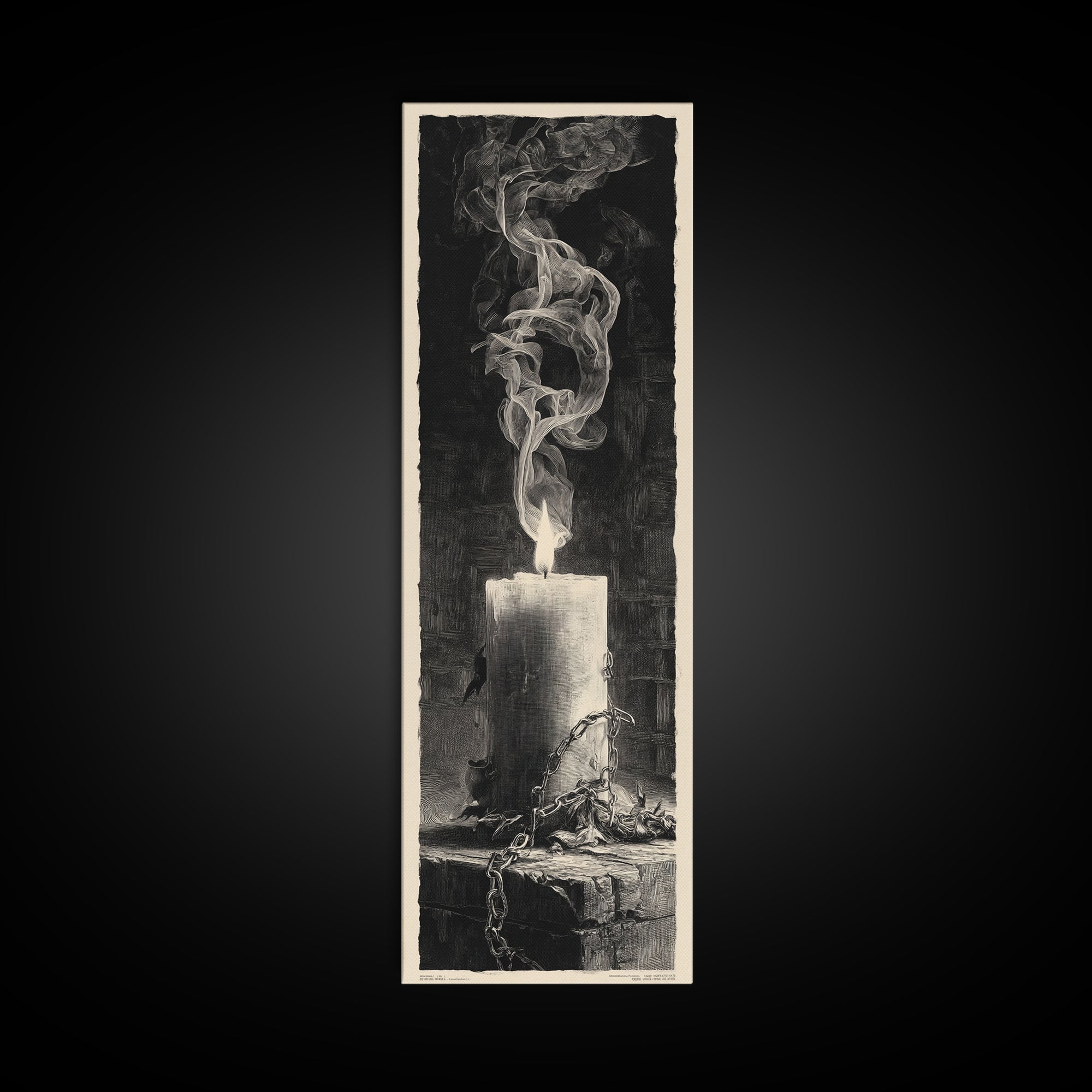 The Black Wax Candle, Architectural Etching Art, Tall Narrow Wall Art, Macabre Wall Art, Framed Canvas Print