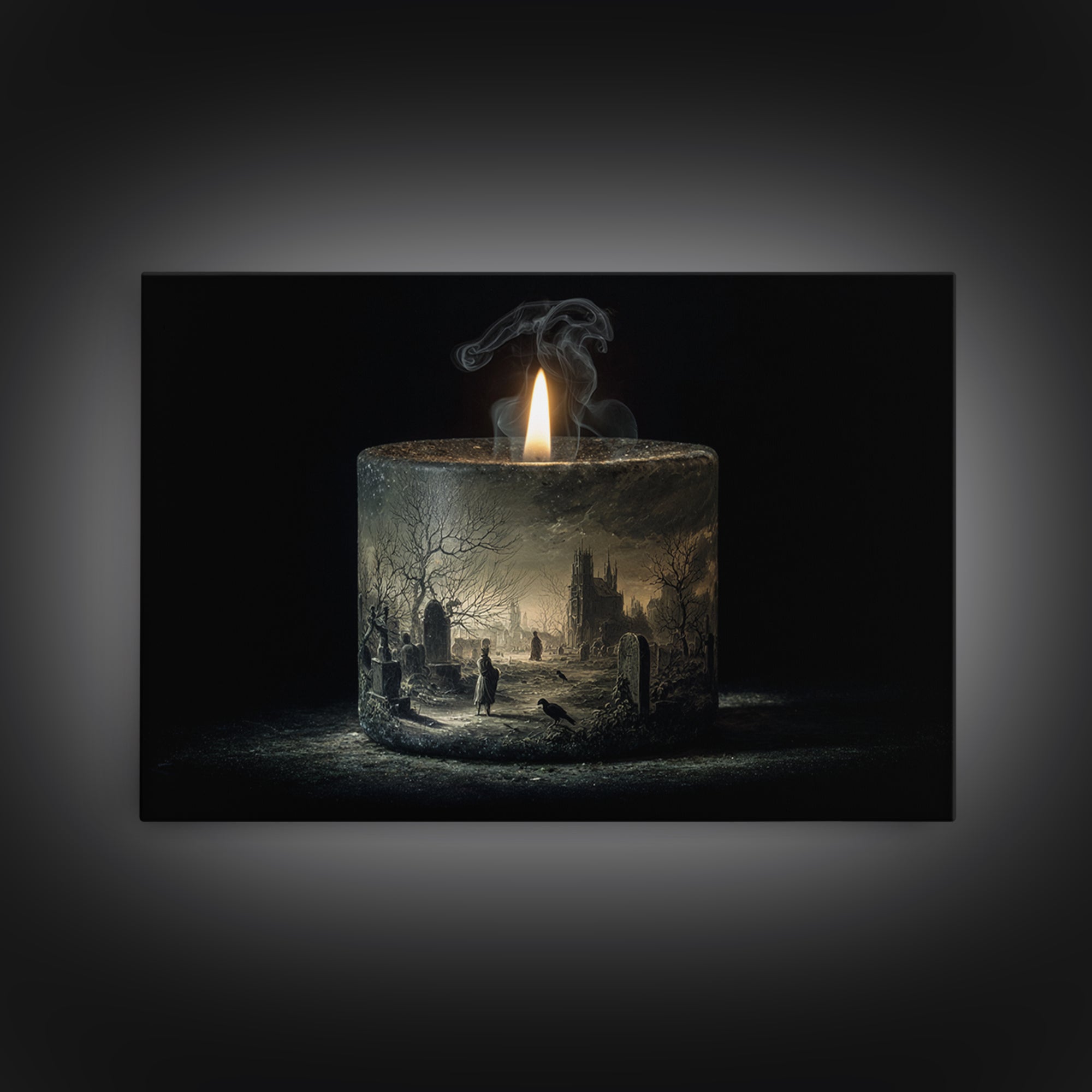 The Black Wax Candle, Romantic Gothic Landscape, Landscape Wall Art, Macabre Wall Art, Canvas Print, Halloween Wall Art