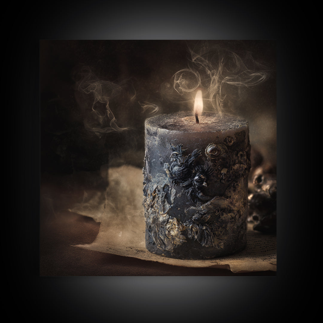 The Black Wax Candle, Symbolist Dream Art, Square Wall Art, Dark Fantasy Wall Art, Canvas Print, Halloween Wall Art, Gothic Home Decor