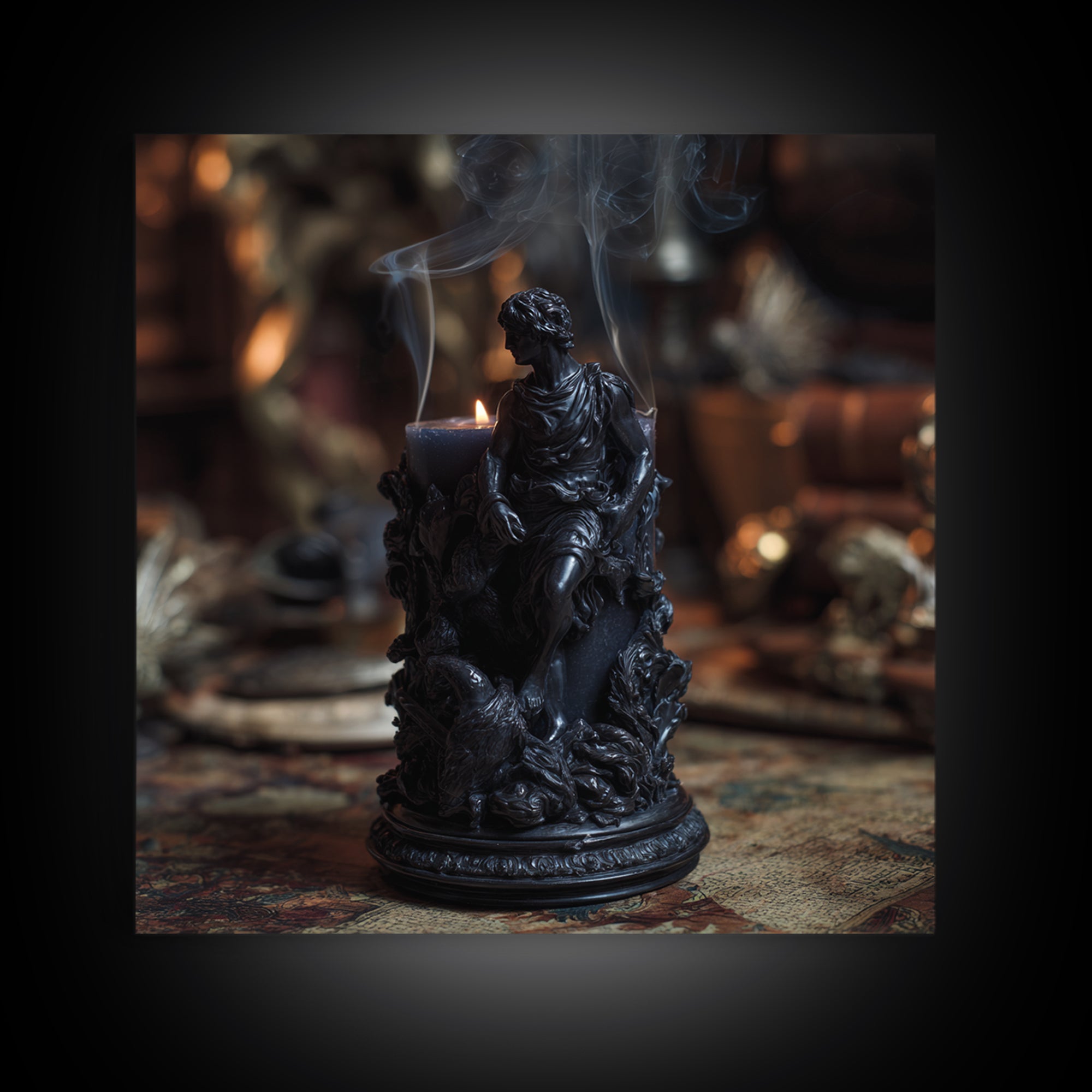 The Black Wax Candle, Ornate Symbolist Art, Square Wall Art, Dark Fantasy Wall Art, Framed Canvas Print, Halloween Wall Art