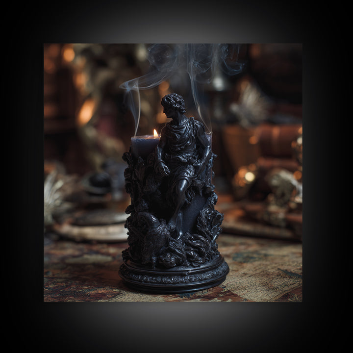 The Black Wax Candle, Ornate Symbolist Art, Square Wall Art, Dark Fantasy Wall Art, Framed Canvas Print, Halloween Wall Art