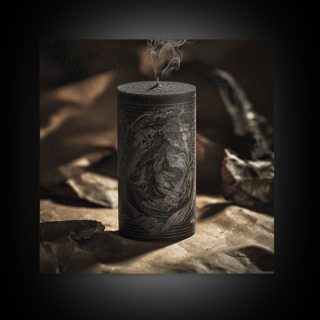 The Black Wax Candle, Decadent Gothic Art, Square Wall Art, Gothic Horror Wall Art, Framed Canvas Print, Halloween Wall Art