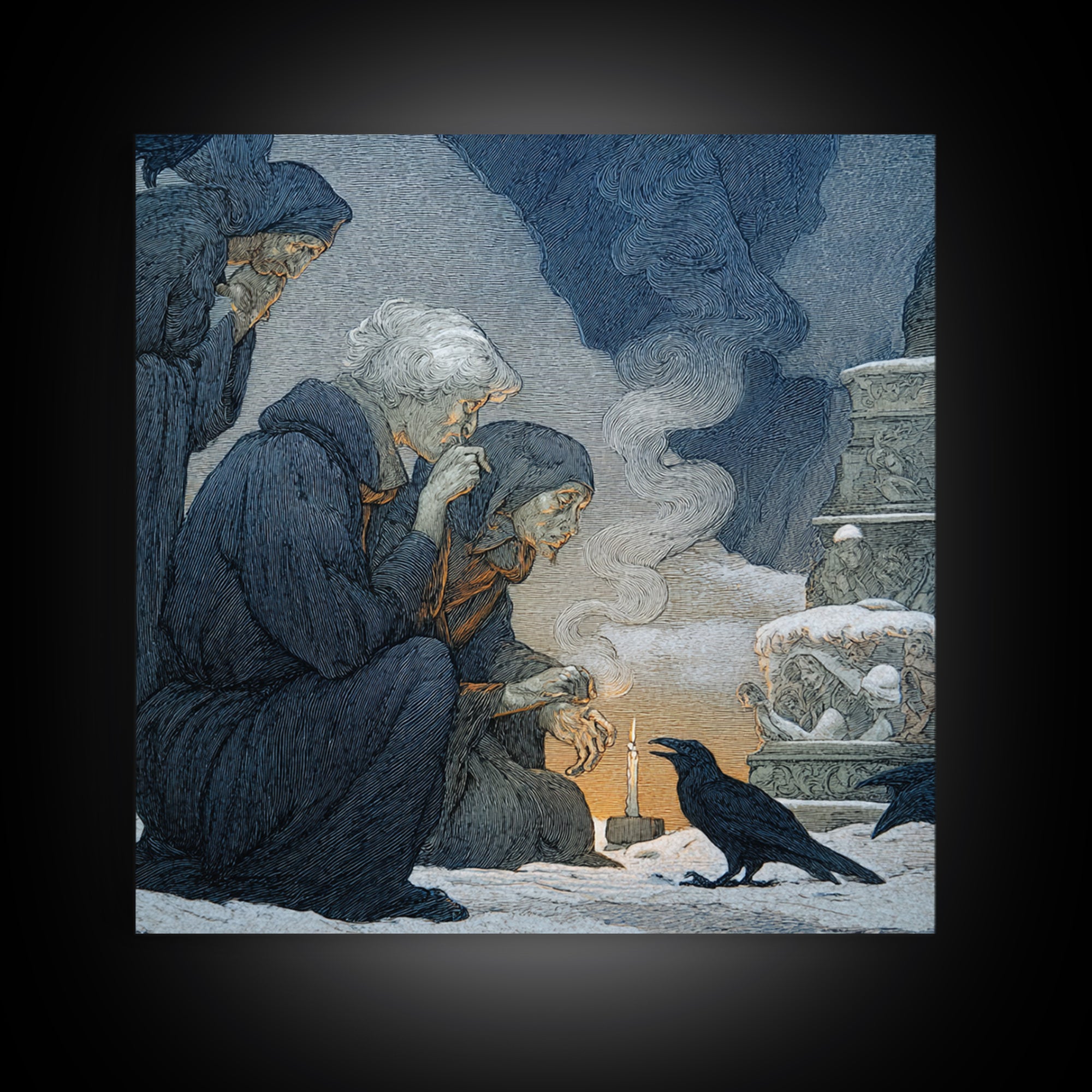 The Black Wax Candle, Symbolist Death Art, Square Wall Art, Dark Halloween Decor, Canvas Print, Halloween Wall Art