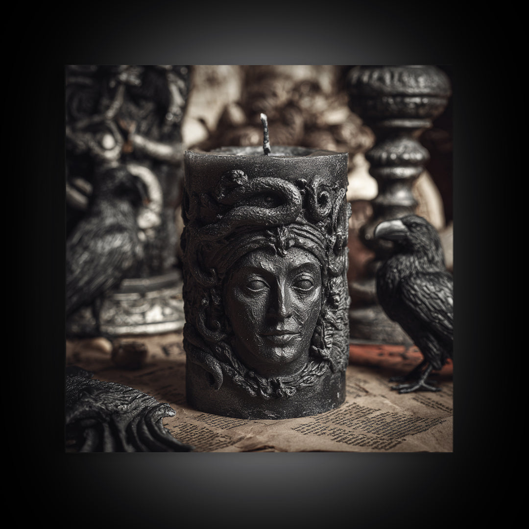 The Black Wax Candle, Dark Symbolist Art, Square Wall Art, Gothic Horror Wall Art, Canvas Print, Halloween Wall Art