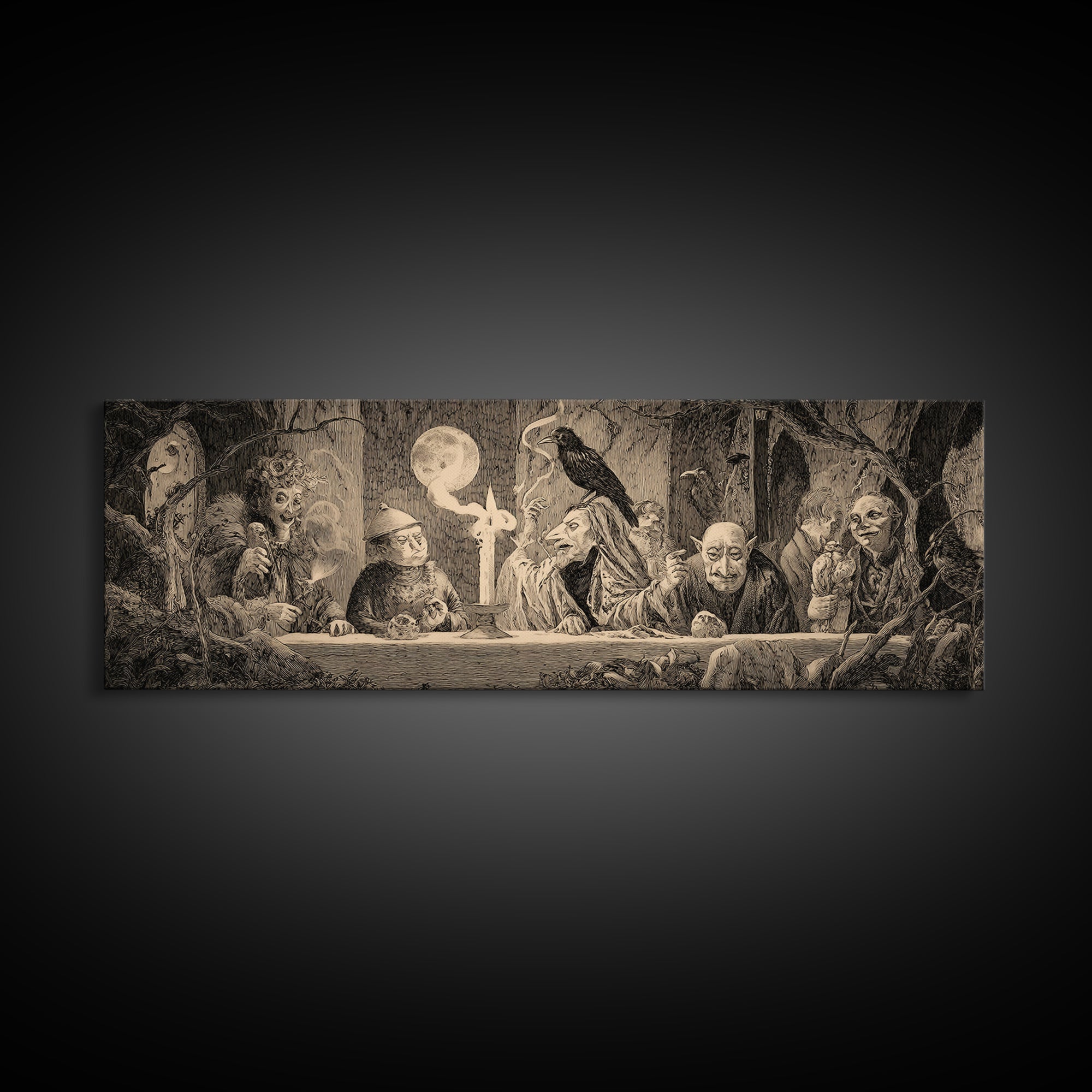 The Black Wax Candle, Expressionist Nightmare Art, Extra Wide Wall Art, Gothic Horror Wall Art, Framed Canvas Print, Halloween Wall Art