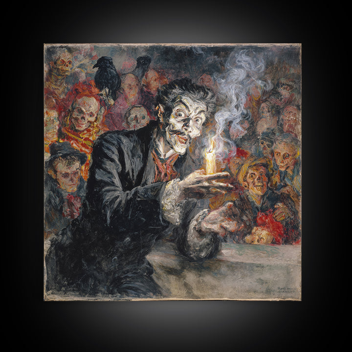 The Black Wax Candle, Grotesque Carnival Art, Square Wall Art, Gothic Horror Wall Art, Framed Canvas Print, Halloween Wall Art