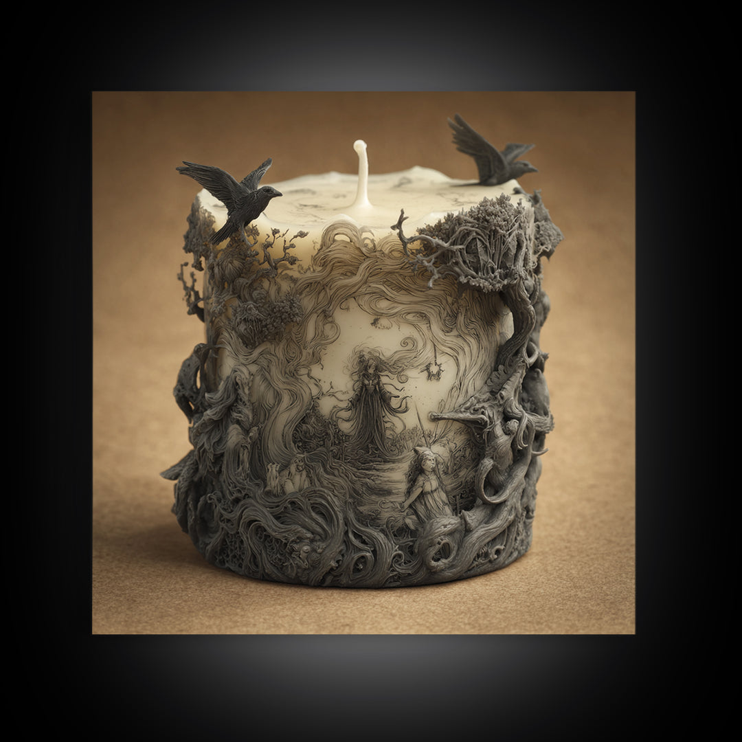 The Black Wax Candle, Gothic Storybook Art, Square Wall Art, Gothic Horror Wall Art, Framed Canvas Print, Halloween Wall Art