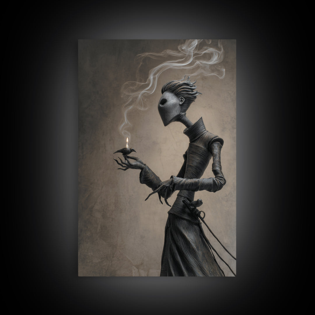 The Black Wax Candle, Victorian Macabre Art, Vertical Wall Art, Dark Halloween Decor, Framed Canvas Print, Halloween Wall Art