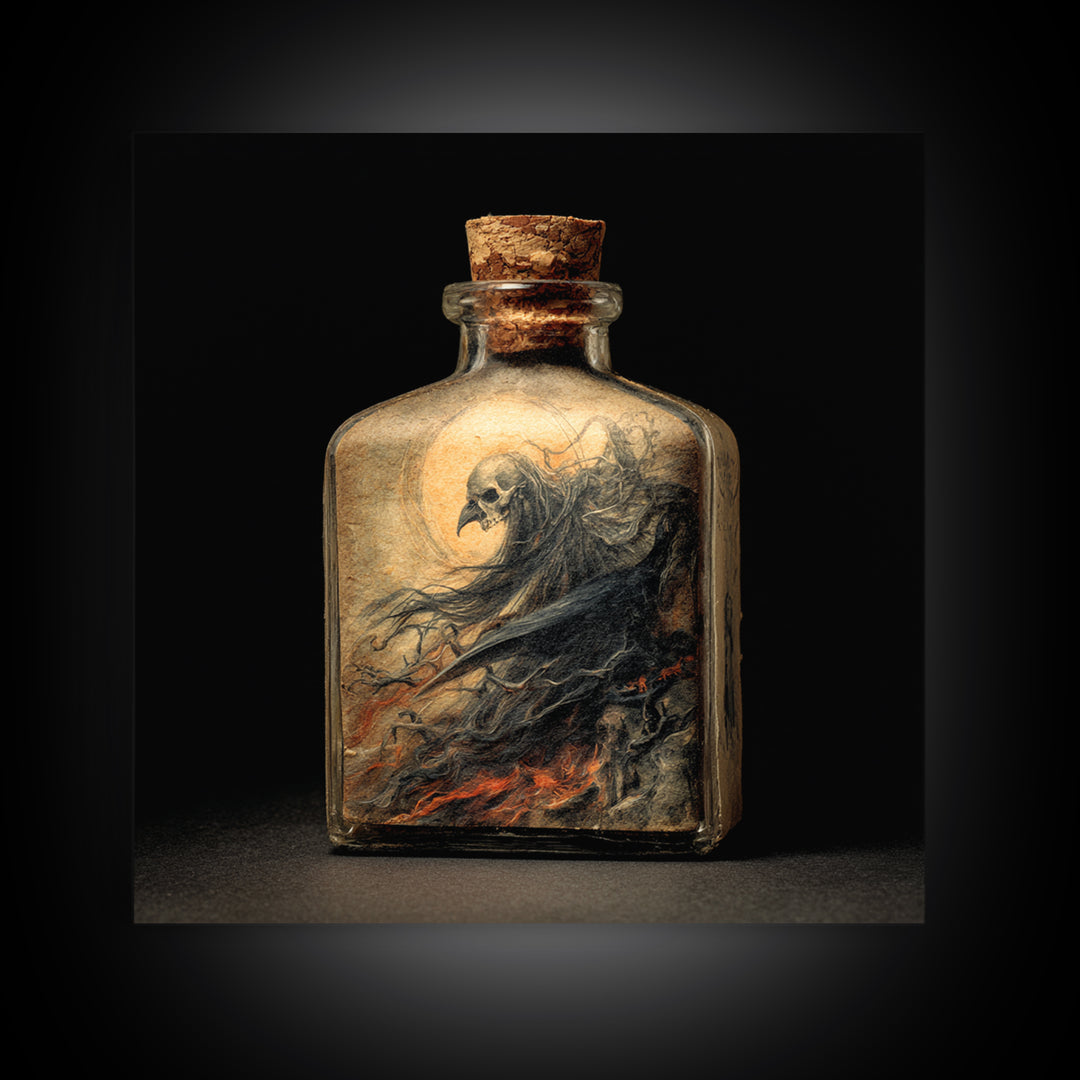 The Bottled Ghost, Dark Renaissance Art, Square Wall Art, Dark Fantasy Wall Art, Framed Canvas Print, Halloween Wall Art