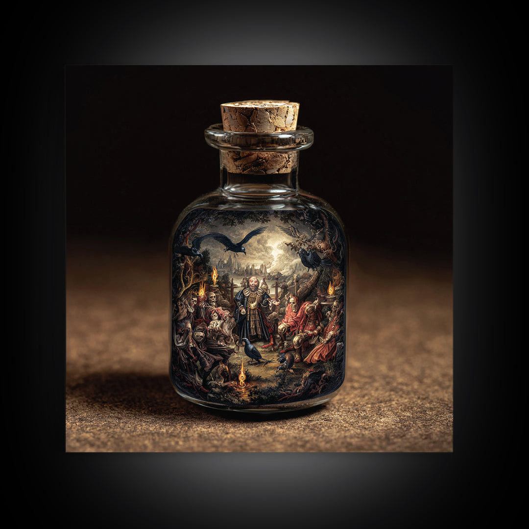 The Bottled Ghost, Danse Macabre Art, Square Wall Art, Gothic Horror Wall Art, Canvas Print, Halloween Wall Art