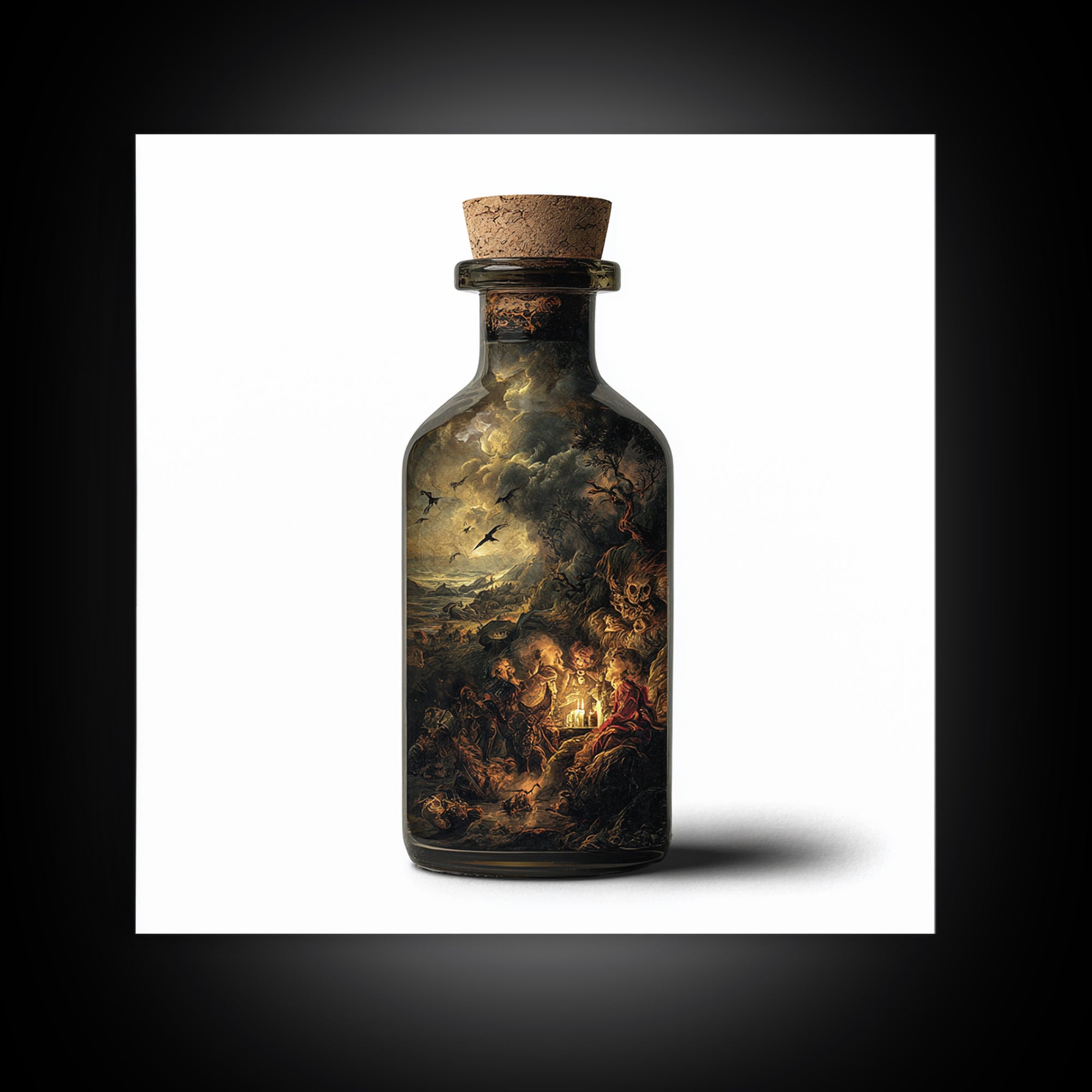 The Bottled Ghost, Baroque Witchcraft Art, Square Wall Art, Dark Halloween Decor, Framed Canvas Print, Halloween Wall Art