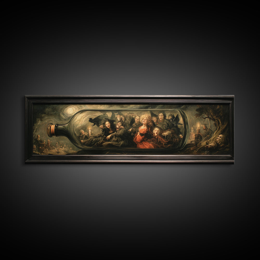 The Bottled Ghost, Dark Romantic Horror Art, Extra Wide Wall Art, Gothic Horror Wall Art, Canvas Print, Halloween Wall Art