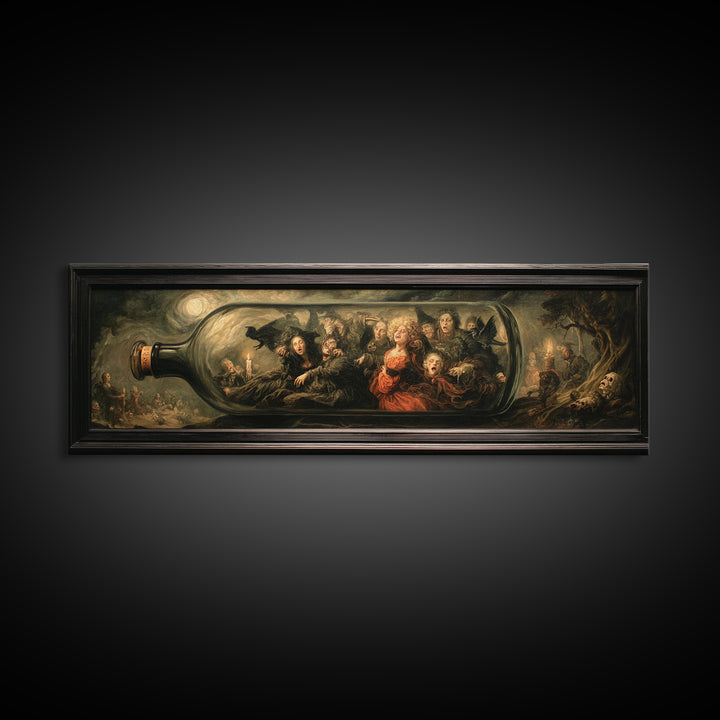 The Bottled Ghost, Dark Romantic Horror Art, Extra Wide Wall Art, Gothic Horror Wall Art, Canvas Print, Halloween Wall Art