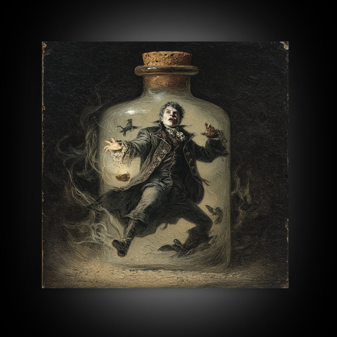 The Bottled Ghost, Gothic Nightmare Art, Square Wall Art, Gothic Horror Wall Art, Canvas Print, Halloween Wall Art, Seasonal Home Decor