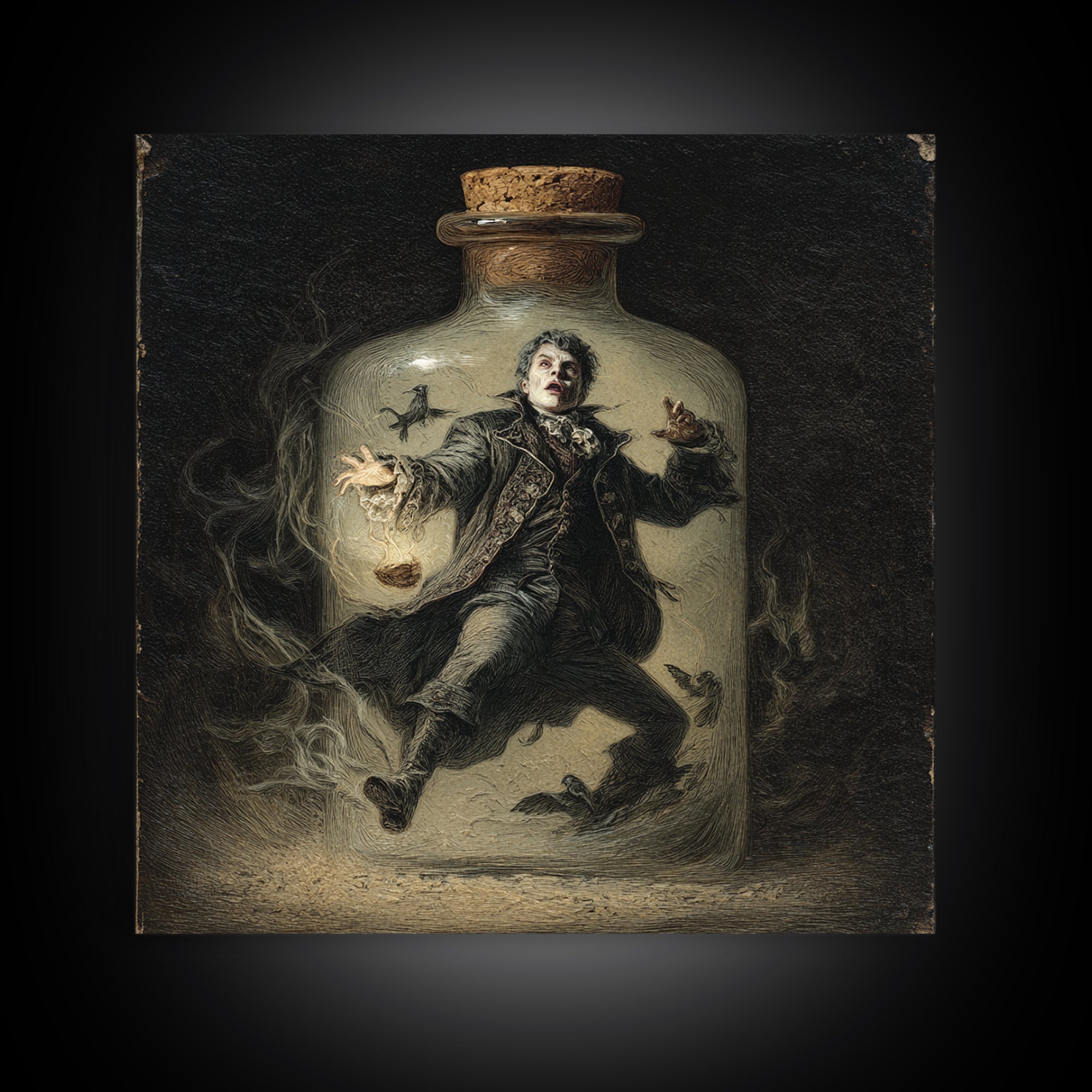The Bottled Ghost, Gothic Nightmare Art, Square Wall Art, Gothic Horror Wall Art, Canvas Print, Halloween Wall Art, Seasonal Home Decor