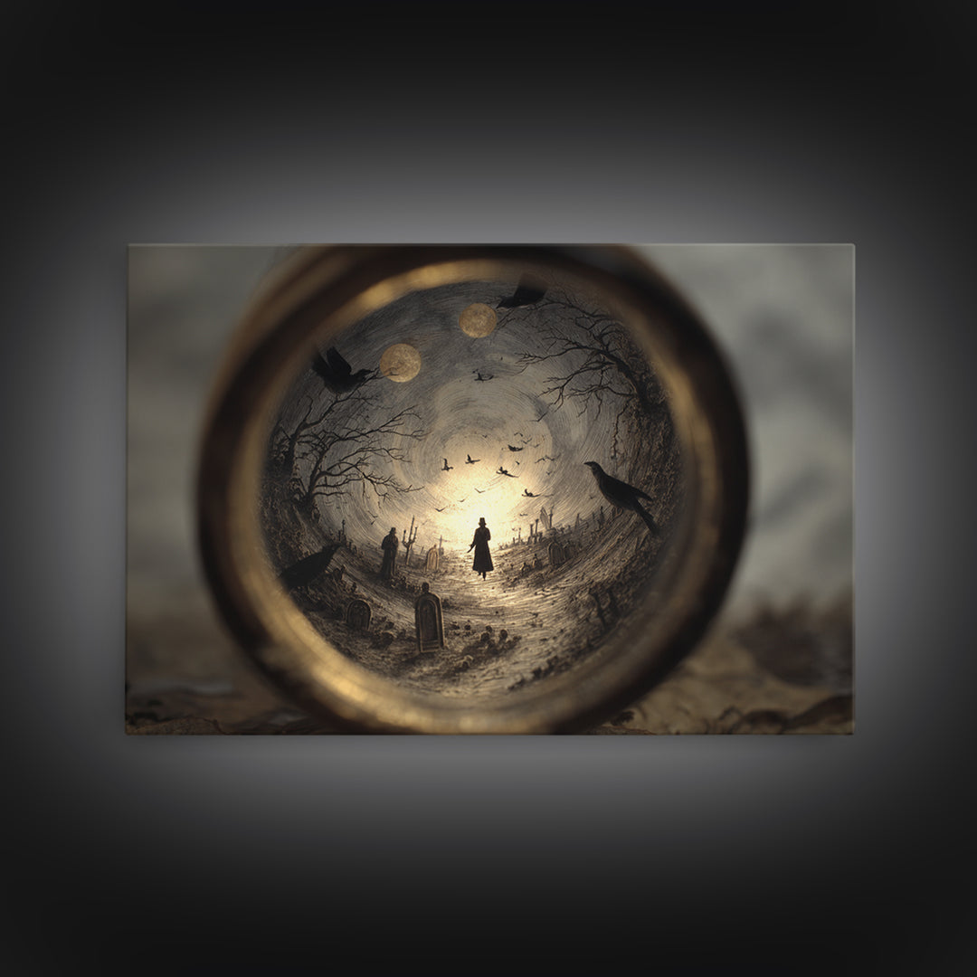 The Bottled Ghost, Romantic Gothic Landscape, Landscape Wall Art, Dark Halloween Decor, Framed Canvas Print, Halloween Wall Art