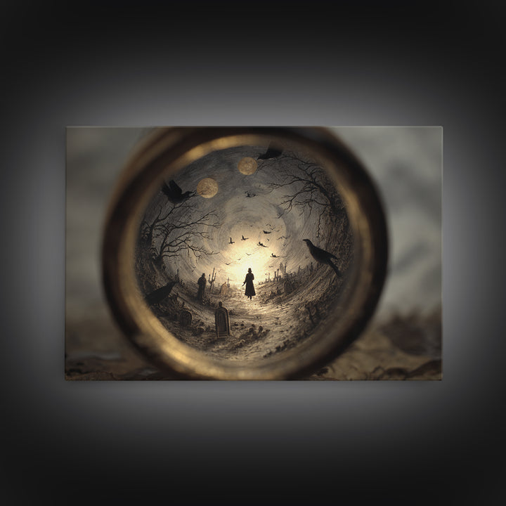 The Bottled Ghost, Romantic Gothic Landscape, Landscape Wall Art, Dark Halloween Decor, Framed Canvas Print, Halloween Wall Art