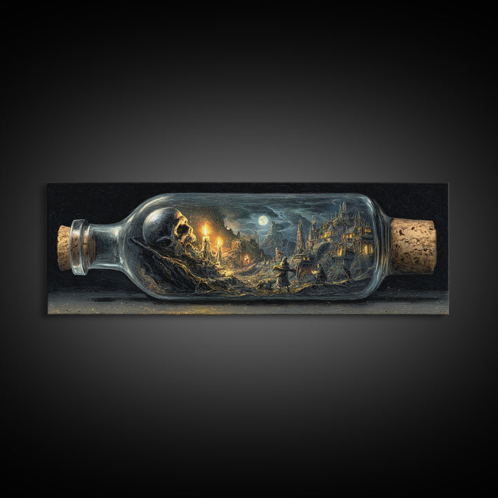 The Bottled Ghost, Apocalyptic Romantic Art, Extra Wide Wall Art, Dark Fantasy Wall Art, Canvas Print, Halloween Wall Art